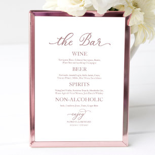 Drinks Bar Rose Gold Kalligrafie Hochzeitszeichen Poster