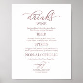 Drinks Bar Rose Gold Script Hochzeitszeichen Poster (Vorne)