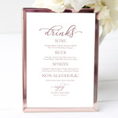 Drinks Bar Rose Gold Script Hochzeitszeichen Poster