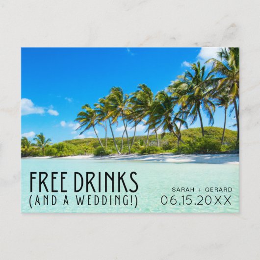 Drinks Beach Hochzeit Save the Date Ankündigungspostkarte (Vorderseite)