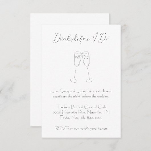 Drinks bevor ich Hochzeit Probe Willkommen Einladung (Vorne/Hinten)