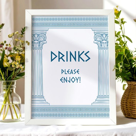Drinks Ecke Party Schild mit blauem griechischen T