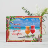 Drinks in den Sand Weihnachtskarten von Couple Karte (Stehend Vorderseite)