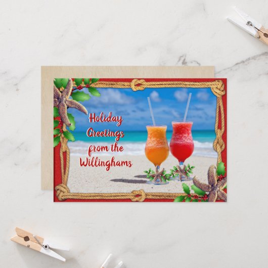 Drinks in den Sand Weihnachtskarten von Couple Karte (Vorderseite/Rückseite Beispiel)