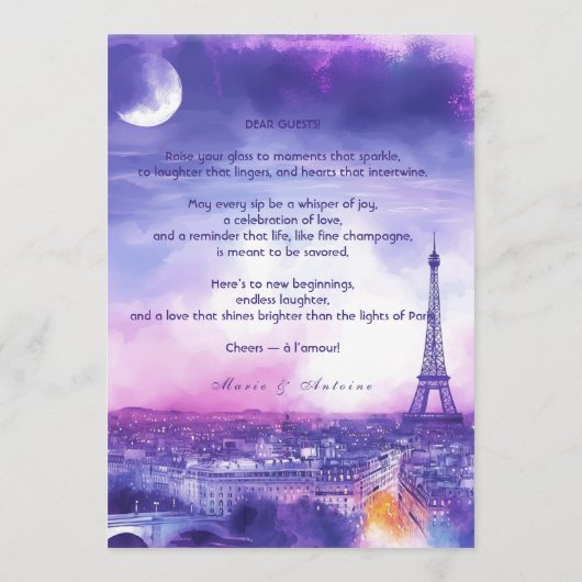 DRINKS + lovely text Amour Éternel  Menükarte (Rückseite)