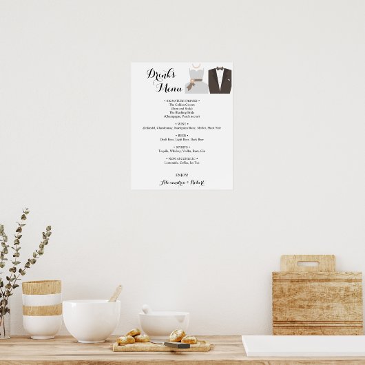 Drinks Menü Bride & Groom Bridal Wedding Poster (Küche)