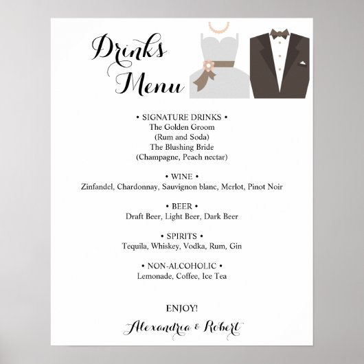 Drinks Menü Bride & Groom Bridal Wedding Poster (Vorne)