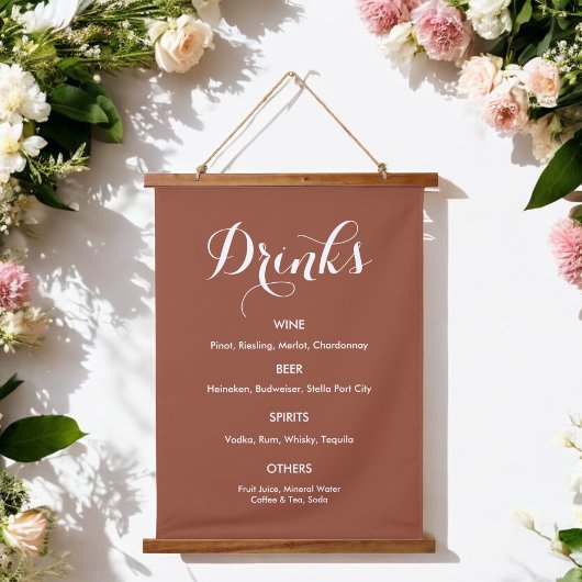 Drinks Menü Hochzeit Burnt Orange White Wandteppich Mit Holzrahmen