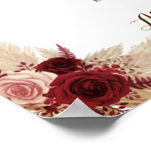 Drinks Menü Pampas Grass Bridal Wedding Poster (Ecke)