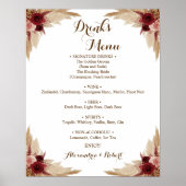 Drinks Menü Pampas Grass Bridal Wedding Poster (Vorne)