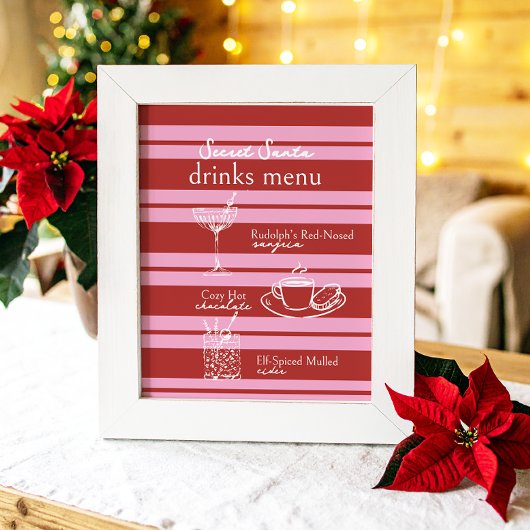 Drinks Menü Secret Santa Cabana rosa Streifen Prep Poster