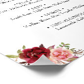 Drinks Menü signieren Hochzeit marsala florale boh Poster (Ecke)