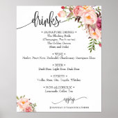 Drinks Menü signieren Hochzeit pink blühend boho c Poster (Vorne)