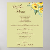 Drinks Menü Sonnenblumen Grüne Bridal Wedding Poster (Vorne)