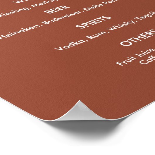 Drinks Menü Wedding Brown White Poster (Ecke)
