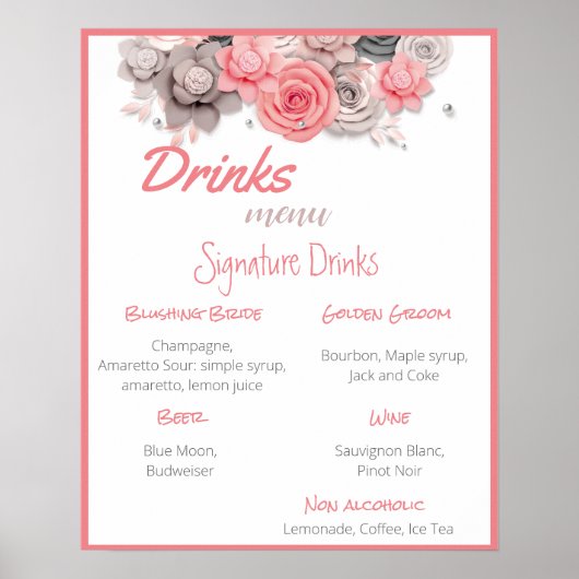 Drinks Menu Wedding Poster (Vorne)