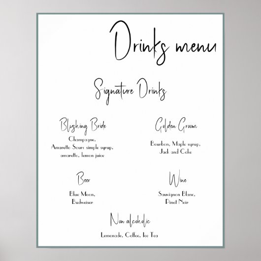 Drinks Menu Wedding Poster (Vorne)
