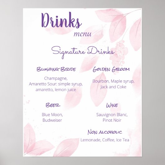 Drinks Menu Wedding Poster (Vorne)