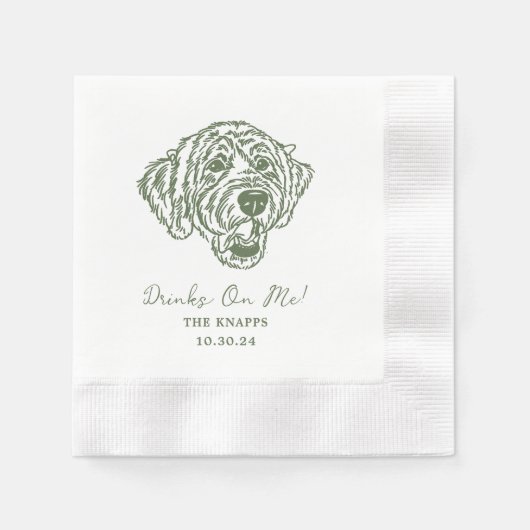Drinks On Me Custom Dog Drawn Wedding Serviette (Vorderseite)