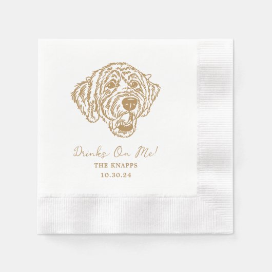 Drinks On Me Custom Dog Drawn Wedding Serviette (Vorderseite)
