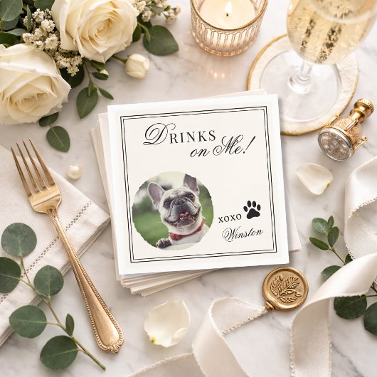 Drinks on Me Custom Pet Photo Old Money Wedding  Serviette
