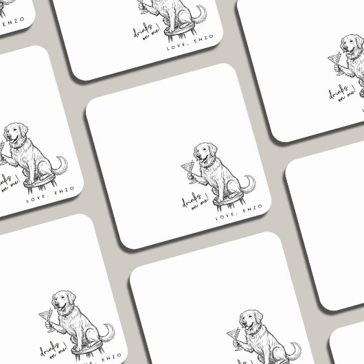Drinks On Me Cute Dog Coaster Rechteckiger Pappuntersetzer