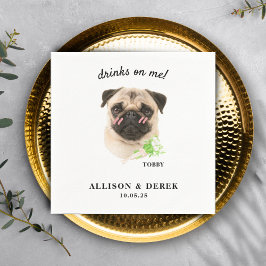 Drinks on Me Cute Template Cat Dog Photo Wedding Serviette