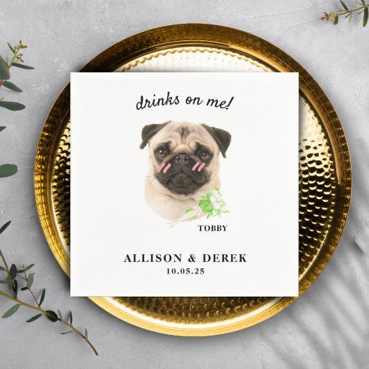 Drinks on Me Cute Template Cat Dog Photo Wedding Serviette