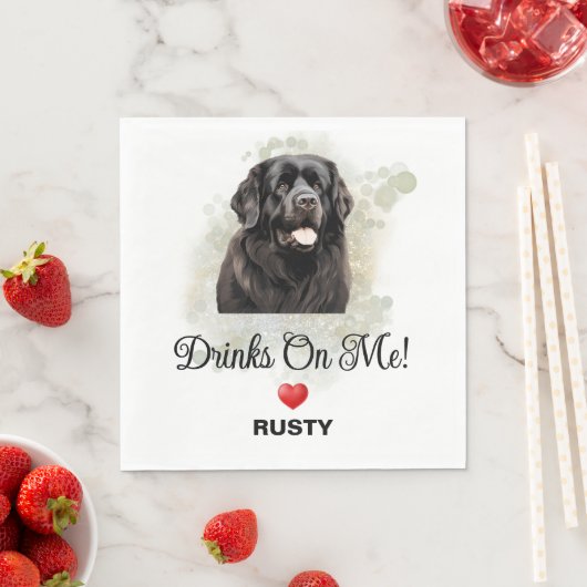 Drinks on Me Newfoundland Dog Photo Serviette (Beispiel)