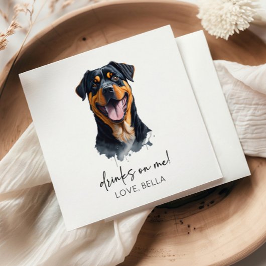 Drinks On Me! Rottweiler Dog Pet Wedding Serviette