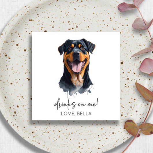 Drinks On Me! Rottweiler Dog Pet Wedding Serviette