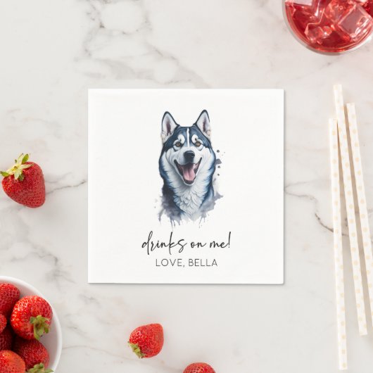 Drinks On Me! Siberian Husky Dog Pet Wedding Serviette (Beispiel)