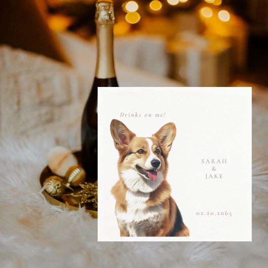 Drinks on Me Welsh Corgi Pet Wedding  Serviette