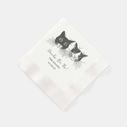Drinks On Us Custom Cat Drawn Wedding Serviette (Ecke)