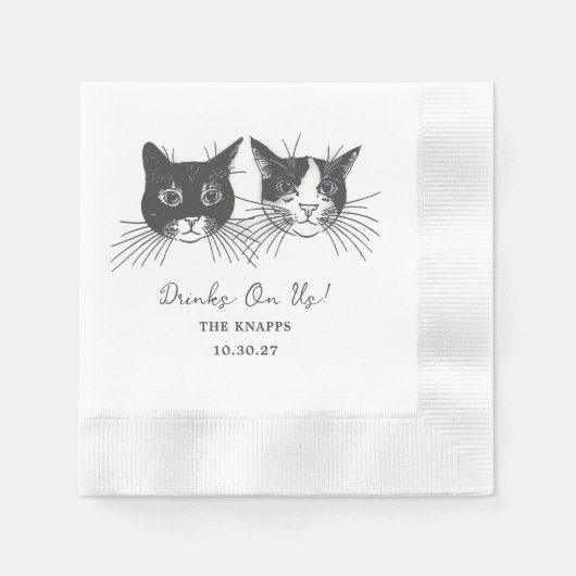 Drinks On Us Custom Cat Drawn Wedding Serviette (Vorderseite)