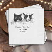 Drinks On Us Custom Cat Drawn Wedding Serviette