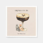 Drinks On Us | Cute Pet Cat Wedding Serviette (Vorderseite)