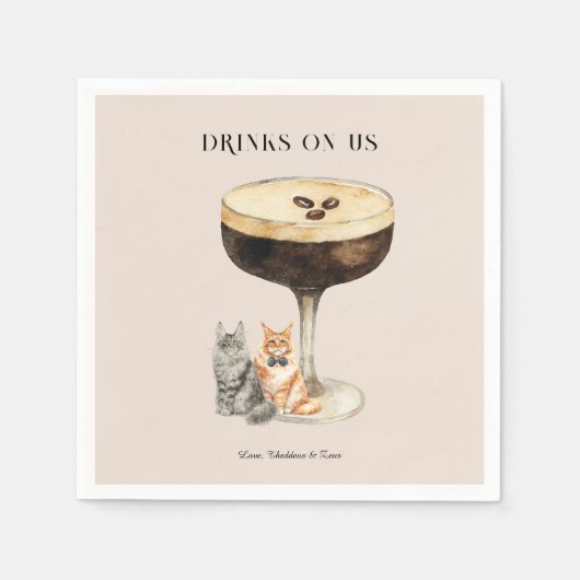 Drinks On Us | Cute Pet Cat Wedding Serviette (Vorderseite)