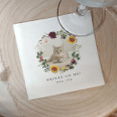 Drinks on Us Modern Cute Pet Photo Floral Wedding Serviette