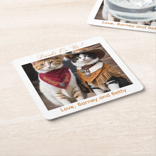 Drinks On Us Simple Photo Cute Fun Cats Rechteckiger Pappuntersetzer (angewinkelt)