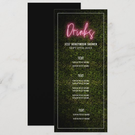 Drinks Party Shower Wedding Menu Menükarte (Vorne/Hinten)