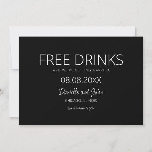 Drinks Schwarz-weißes Foto Hochzeit Save The Date (Vorderseite)