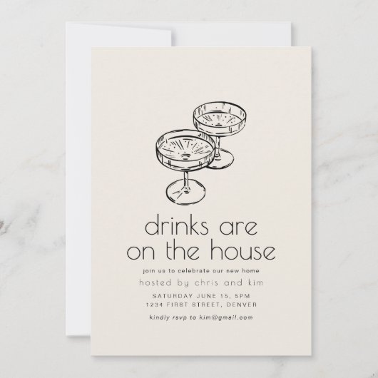 Drinks sind auf dem House Housewarming Party Einla Einladung (Vorderseite)