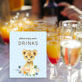 Drinks Table Baby Dusche Lion Cub Floral Blue Poster