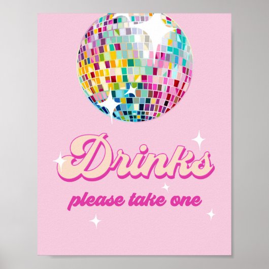 Drinks Table Disco Ball Retro Groovy Birthday Poster (Vorne)
