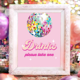 Drinks Table Disco Ball Retro Groovy Birthday Poster