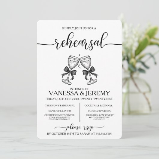 Drinks und Bows Probe Abendessen Einladung (Stehend Vorderseite)