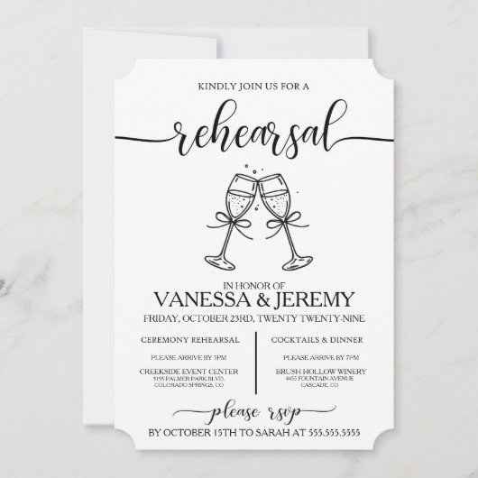 Drinks und Bows Probe Abendessen Einladung (Vorderseite)