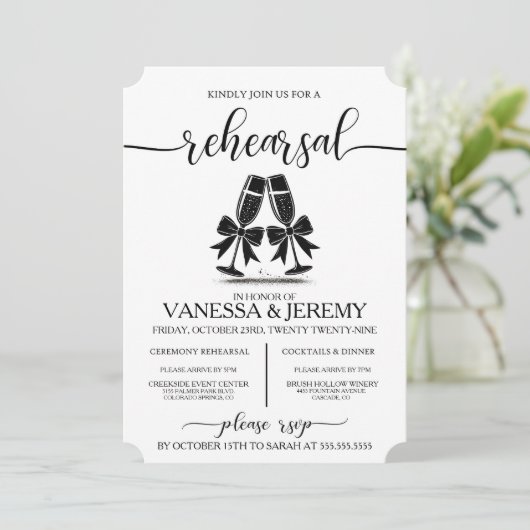 Drinks und Bows Probe Abendessen Einladung (Stehend Vorderseite)