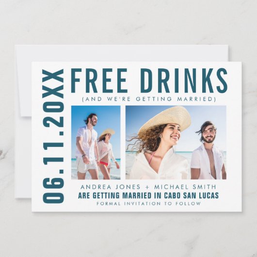 Drinks Zwei Fotos Strand Hochzeit Save the Date Ankündigung (Vorderseite)